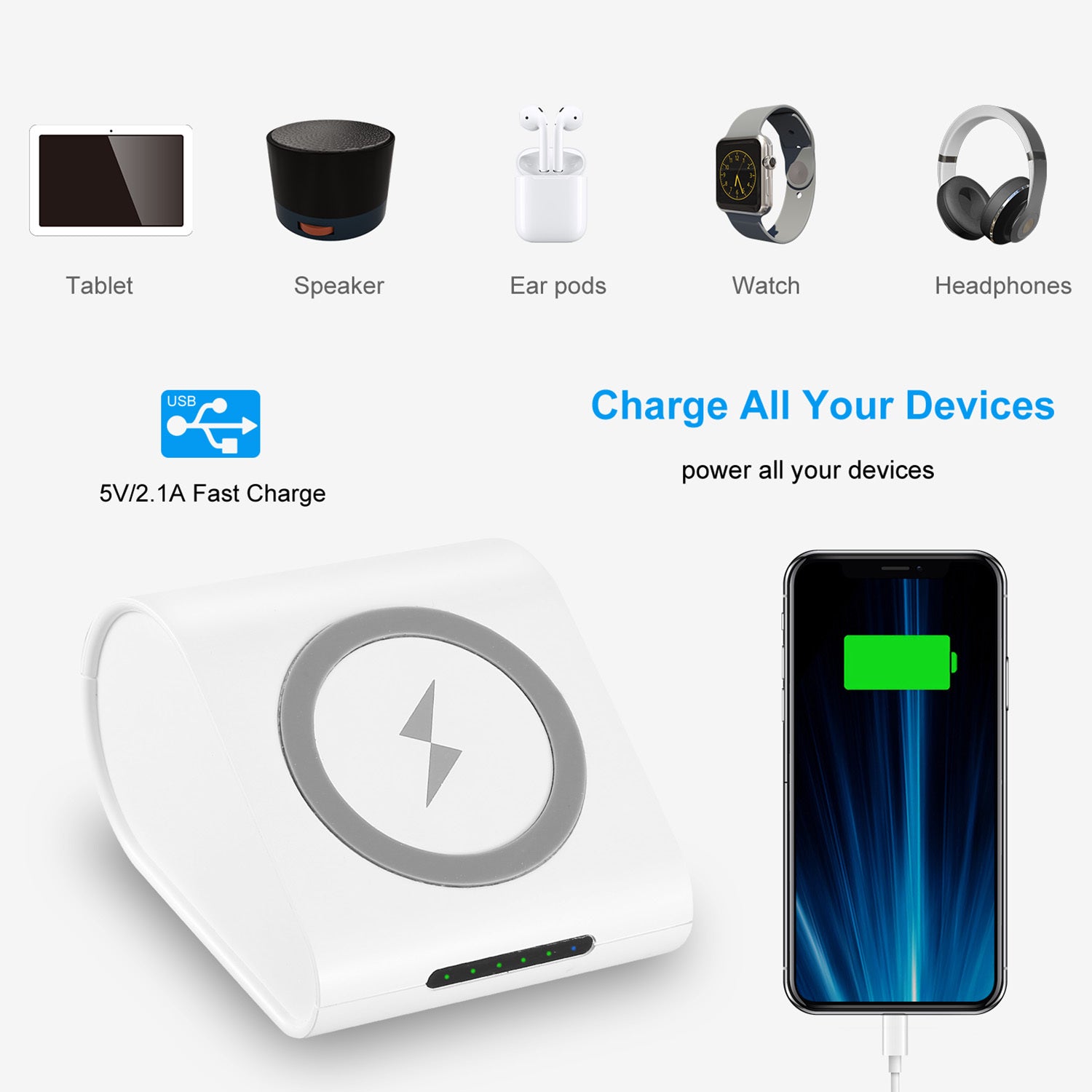 1PC 10,400mAh Qi Wireless Power Bank – Compatible with iPhone XS Max, XR, Galaxy S10, S9, Note 9