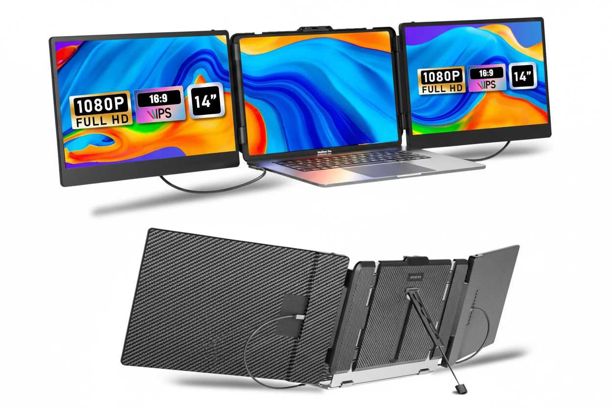 S2 Triple Monitor for Laptop – 14" HDMI/USB-C Extender, Plug & Play 1080P HD Portable for 13-17.3" Laptops