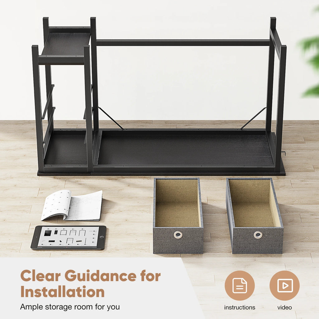 Modern Computer Desk with Drawer – Tempered Glass Shelf, Metal/Glass Construction for Home Office or Living Room