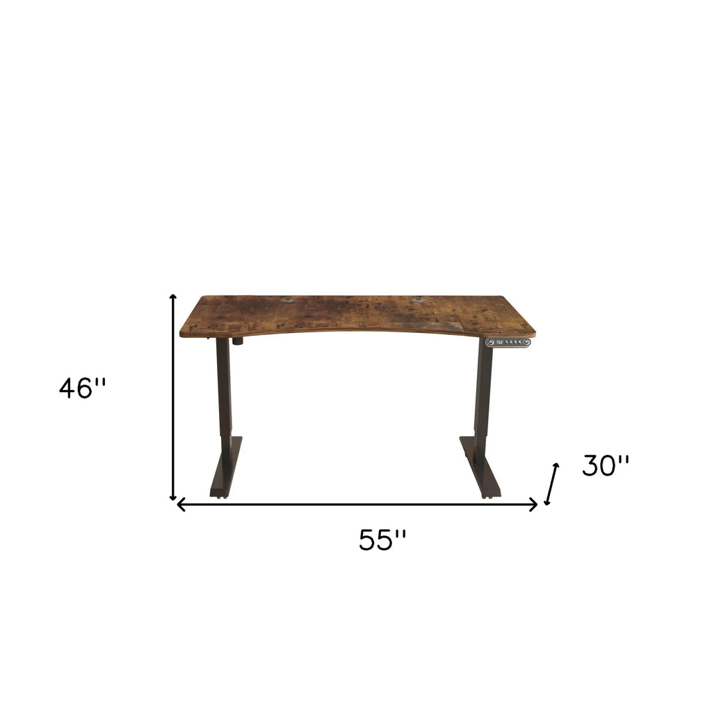 HMS 55 Ergonomic Adjustable Computer Desk – Brown/Black Stylish Office Workspace