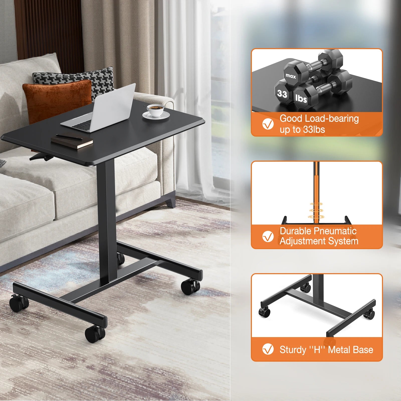 FCJ Adjustable Rolling Laptop Computer Cart for Home Office or Classroom Practical Overbed Table