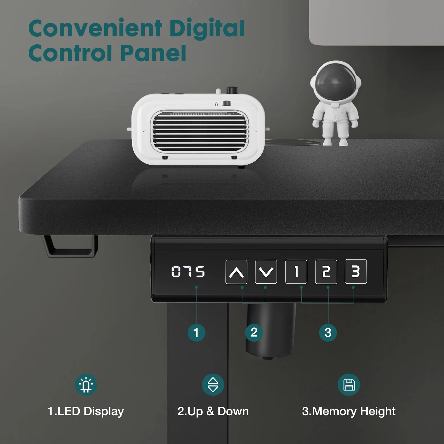 Electric Sit-Stand Desk – Adjustable Height, Wire Hole, Splice Board, 2 Hooks for Home Office Computer Desk