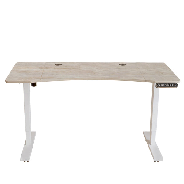 Adjustable Computer Desk HMS 55 – Light Khaki/White, Modern, Ergonomic Workspace