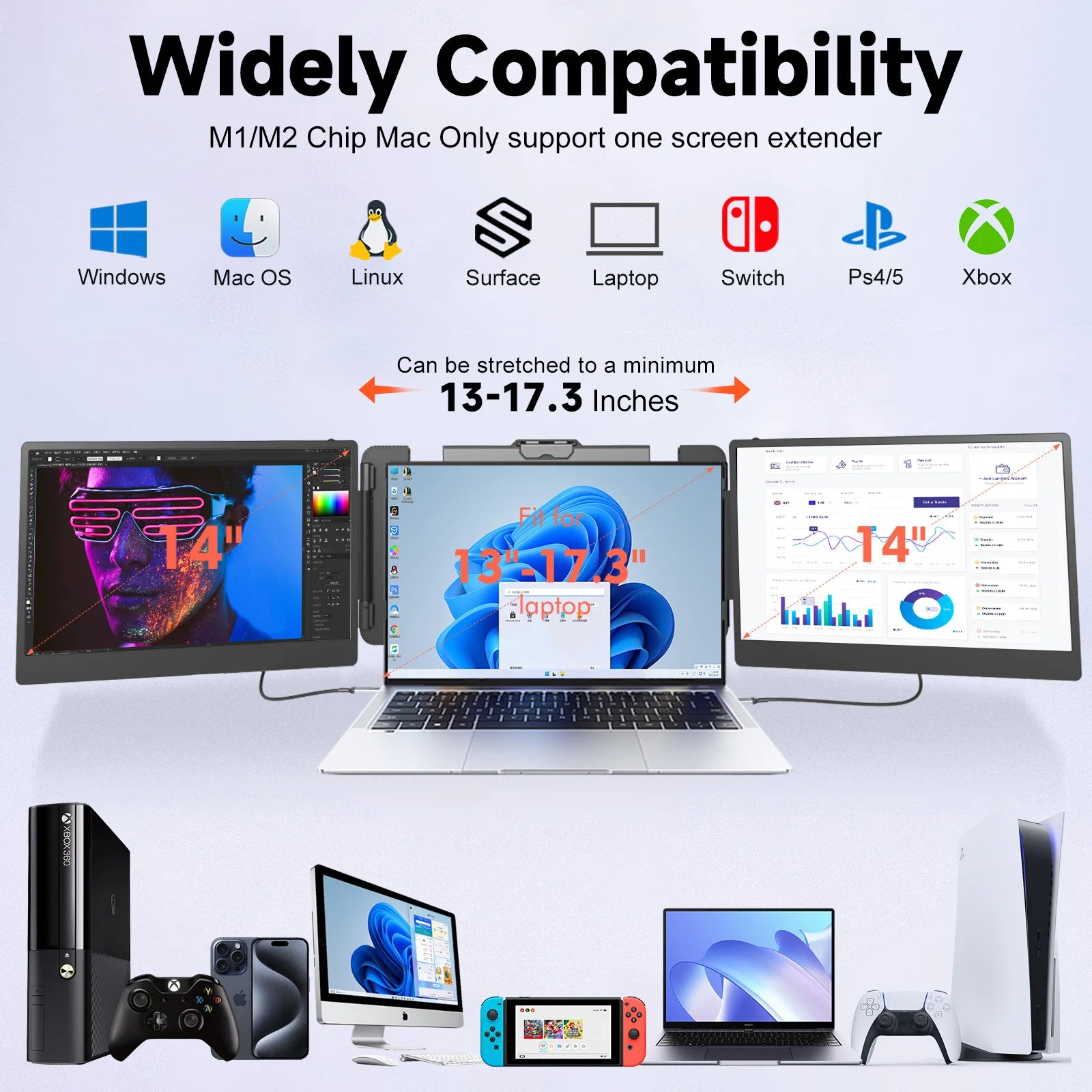 OEM Laptop Screen Extender S2 – 1080P FHD Portable Monitor for Triple Display, USB-C Plug‑Play