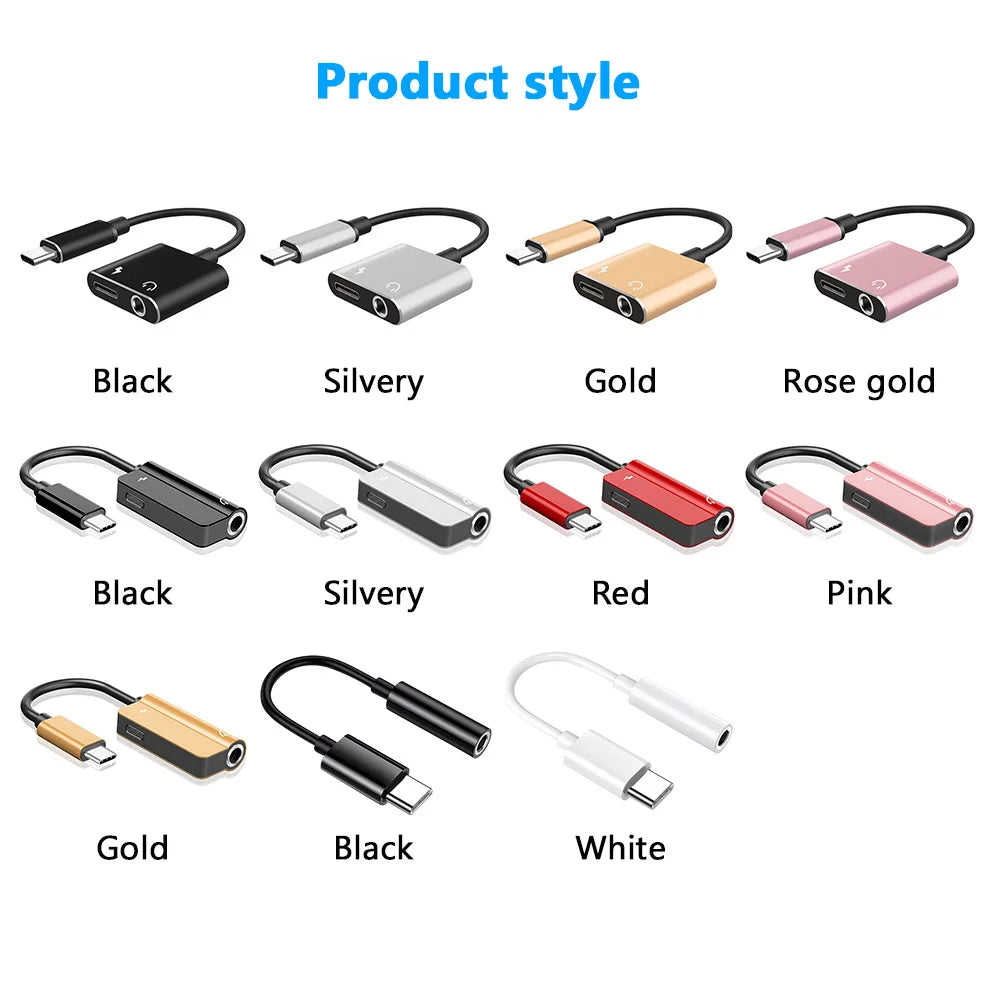 Type-C to 3.5mm Audio Converter – 2-in-1 USB-C Splitter for Headphones & AUX, Compatible with Xiaomi, Huawei, P Series