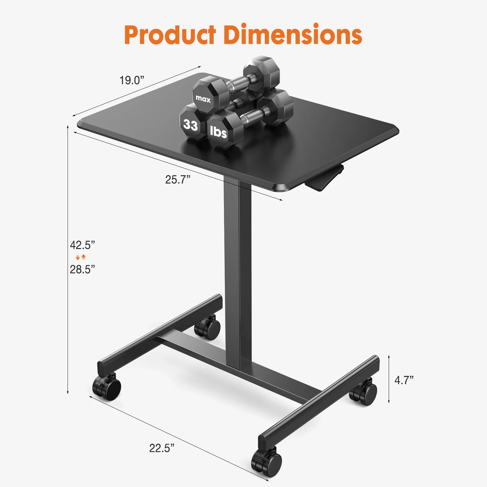 FCJ Adjustable Rolling Laptop Computer Cart for Home Office or Classroom Practical Overbed Table