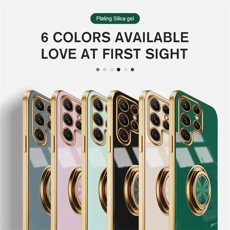 Plated Ring Holder Protective Case for Samsung Galaxy S25 Edge / S24/S23/S22/S21/S20 FE / Note 20 Ultra (Shockproof)