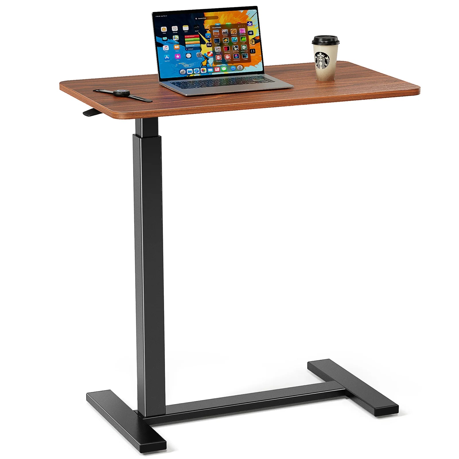 Height-Adjustable Overbed Table: Hidden Wheels & Laptop Desk