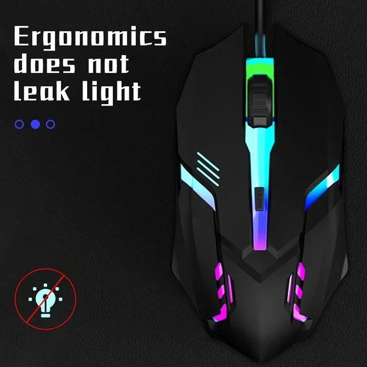Ergonomic Wired Gaming Mouse — USB RGB Mause with LED Buttons, Silent for PC/Laptop
