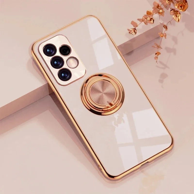 Plated Ring Holder Protective Case for Samsung Galaxy S25 Edge / S24/S23/S22/S21/S20 FE / Note 20 Ultra (Shockproof)