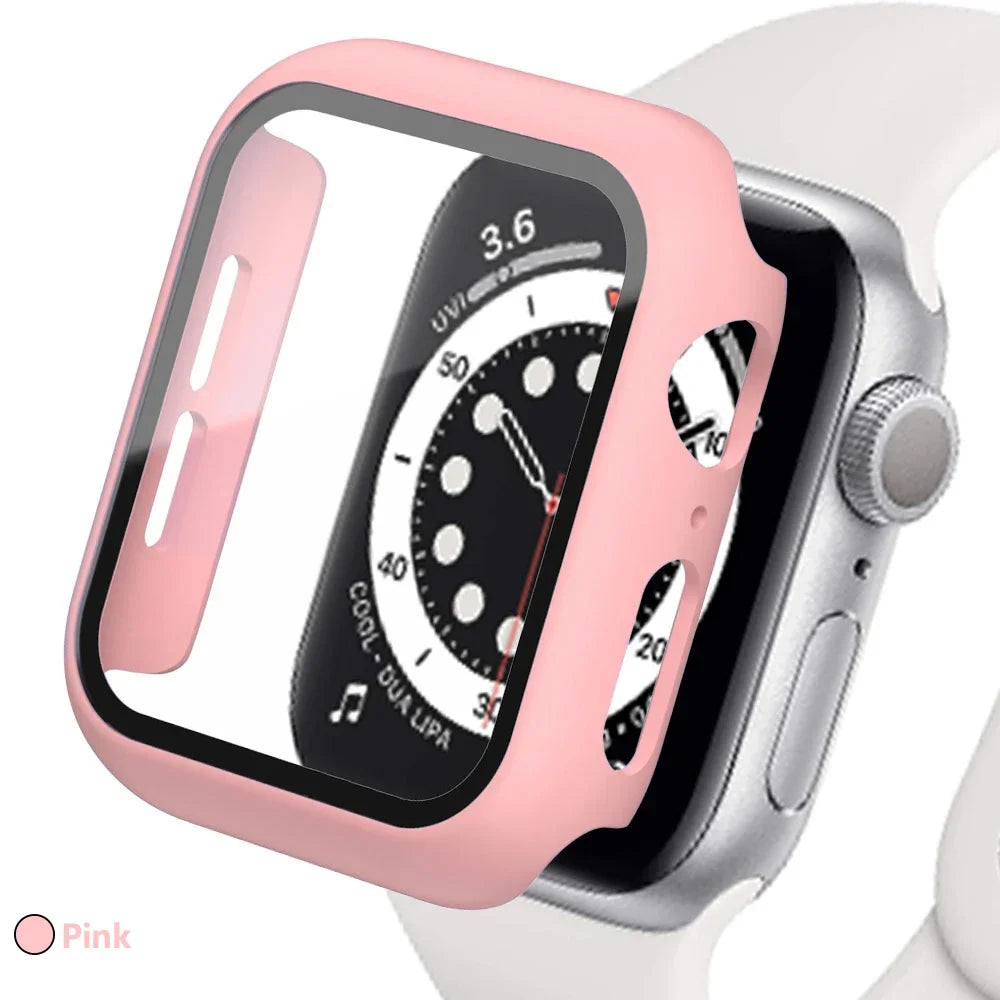 Tempered Glass Screen Protector + Case Cover for Apple Watch Ultra/SE (Series 3–8) – 41mm/44mm/45mm/49mm Compatible,  Watch Case Protector