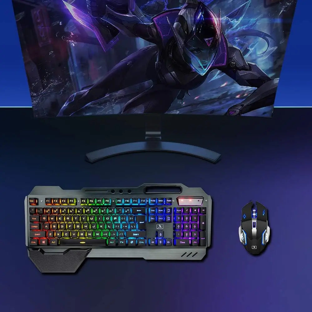 K680 Wireless Gaming Keyboard and Mouse Combo RGB Rainbow LED Rechargeable 3800mAh Metal Panel