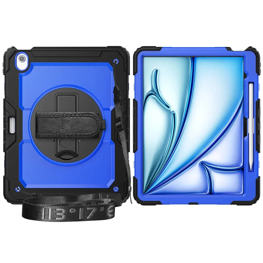 Heavy-Duty iPad Case for A16 11th & Air 11/13, Pencil Holder & Shoulder Strap