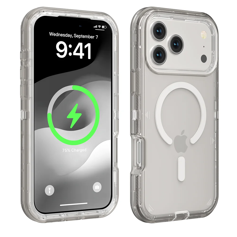 Rugged Armor Clear Case for iPhone 17/16/15/14/Plus/13/12 Pro Max | Magnetic Wireless Charging | Enhanced Shockproof Cover