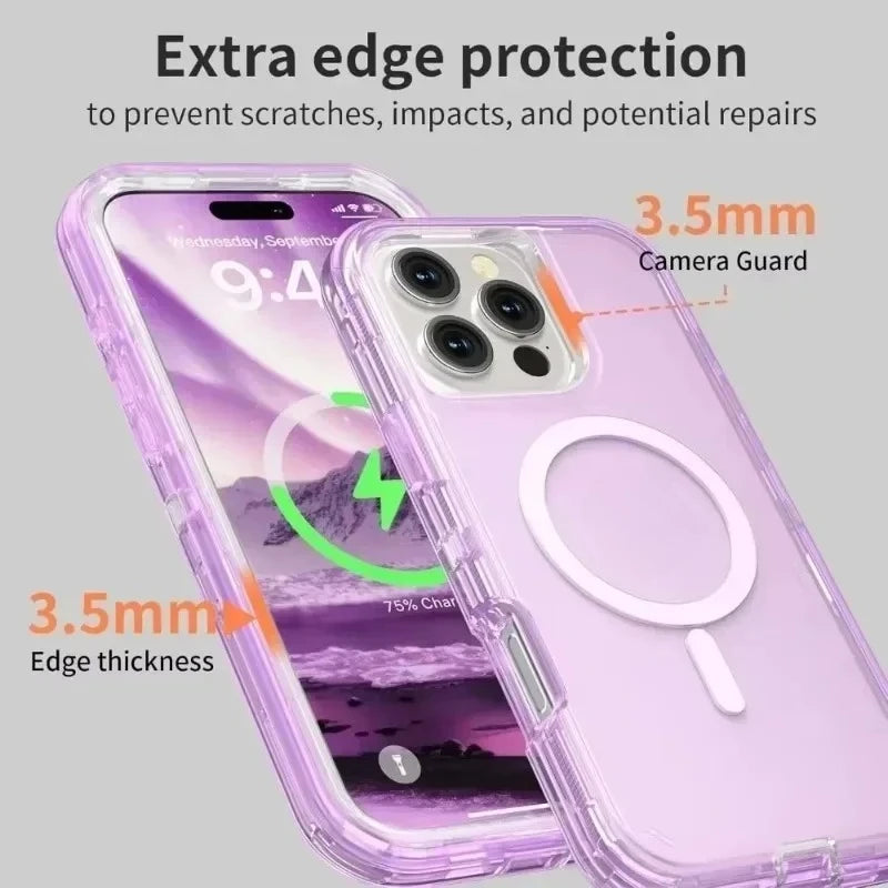 Rugged Armor Clear Case for iPhone 17/16/15/14/Plus/13/12 Pro Max | Magnetic Wireless Charging | Enhanced Shockproof Cover