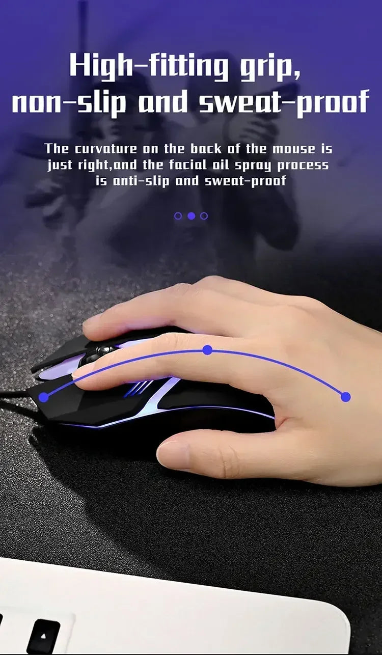 Ergonomic Wired Gaming Mouse — USB RGB Mause with LED Buttons, Silent for PC/Laptop