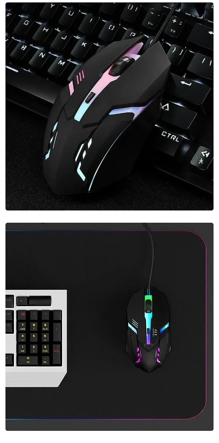 Ergonomic Wired Gaming Mouse — USB RGB Mause with LED Buttons, Silent for PC/Laptop