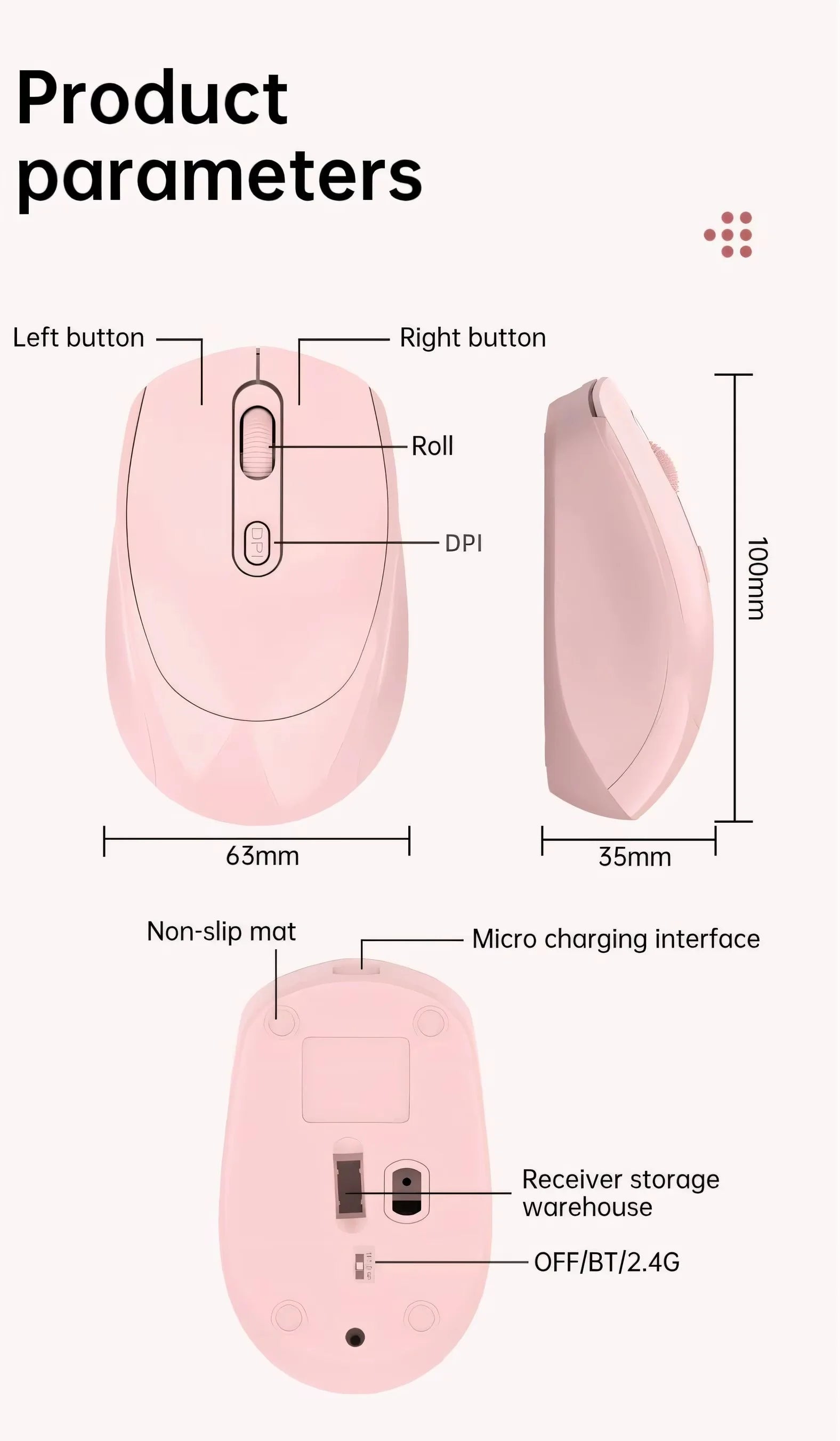 Bluetooth/2.4GHz Dual-Mode Wireless Mouse — Ergonomic, USB Receiver Included