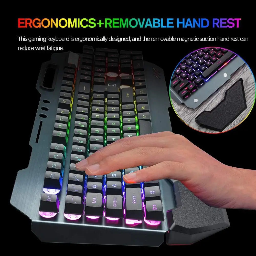 K680 Wireless Gaming Keyboard and Mouse Combo RGB Rainbow LED Rechargeable 3800mAh Metal Panel