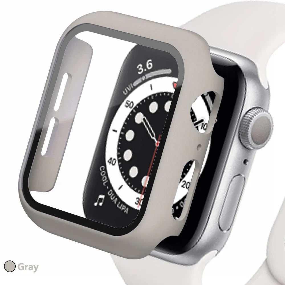 Tempered Glass Screen Protector + Case Cover for Apple Watch Ultra/SE (Series 3–8) – 41mm/44mm/45mm/49mm Compatible,  Watch Case Protector