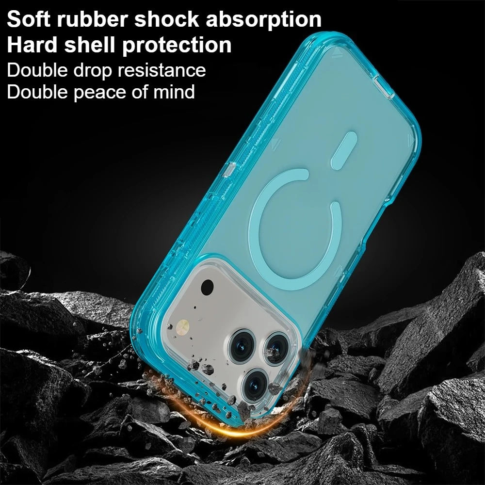 Rugged Armor Clear Case for iPhone 17/16/15/14/Plus/13/12 Pro Max | Magnetic Wireless Charging | Enhanced Shockproof Cover