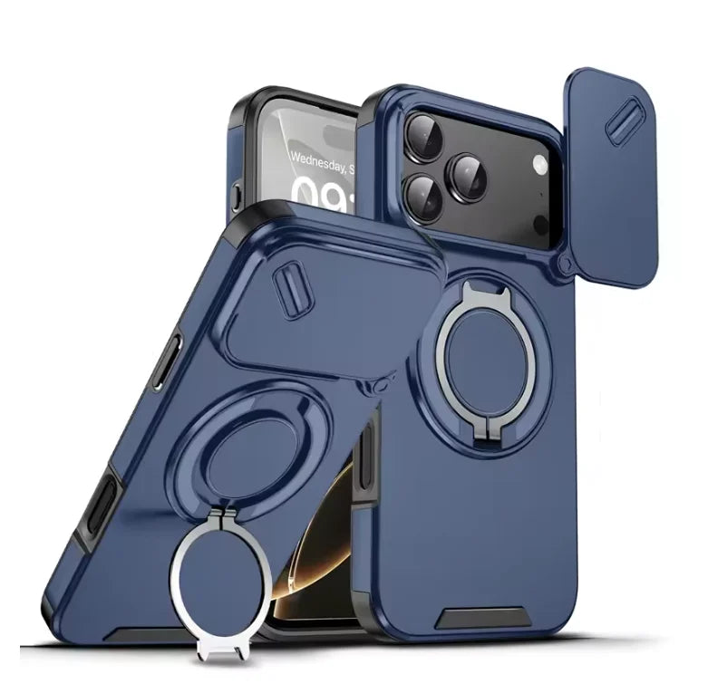 Premium Armor Magnetic Case for iPhone 17 Pro Max / Pro / Air — Shockproof, Ring Stand, Camera Flip Protection Cover