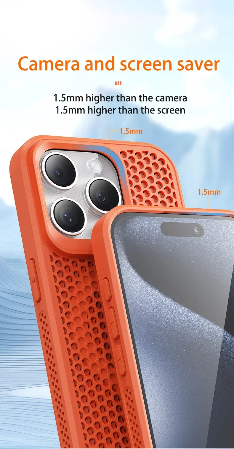 Cooling Phone Case for iPhone 17/16/15/14/13/12 Pro/Max – Breathable Hard Back, Magnetic MagSafe