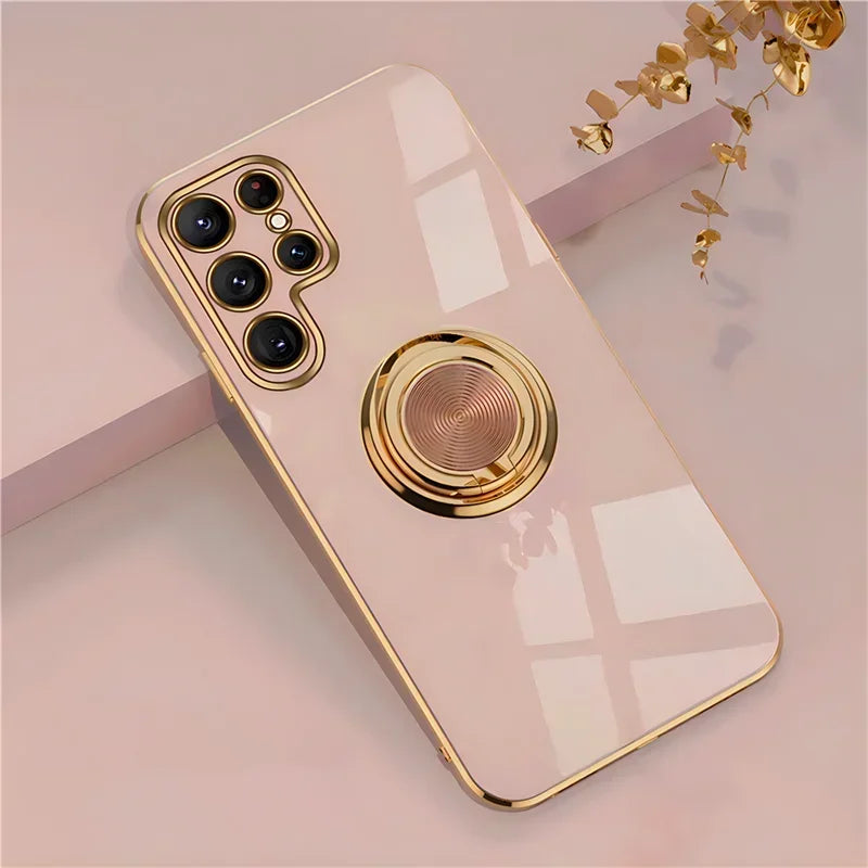 Plated Ring Holder Protective Case for Samsung Galaxy S25 Edge / S24/S23/S22/S21/S20 FE / Note 20 Ultra (Shockproof)