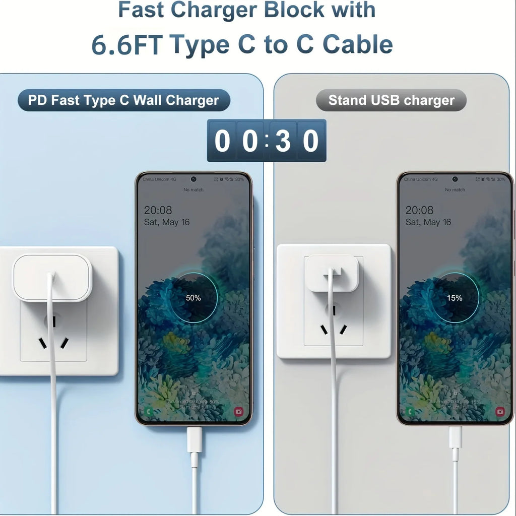 Fast Charging iPhone 16 / iPhone 15 Charger, iPad USB‑C Wall Charger w/ 6FT USB‑C to USB‑C Cable