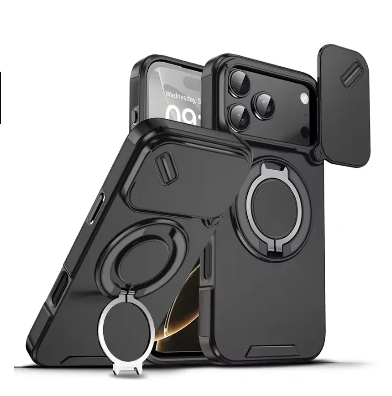 Premium Armor Magnetic Case for iPhone 17 Pro Max / Pro / Air — Shockproof, Ring Stand, Camera Flip Protection Cover