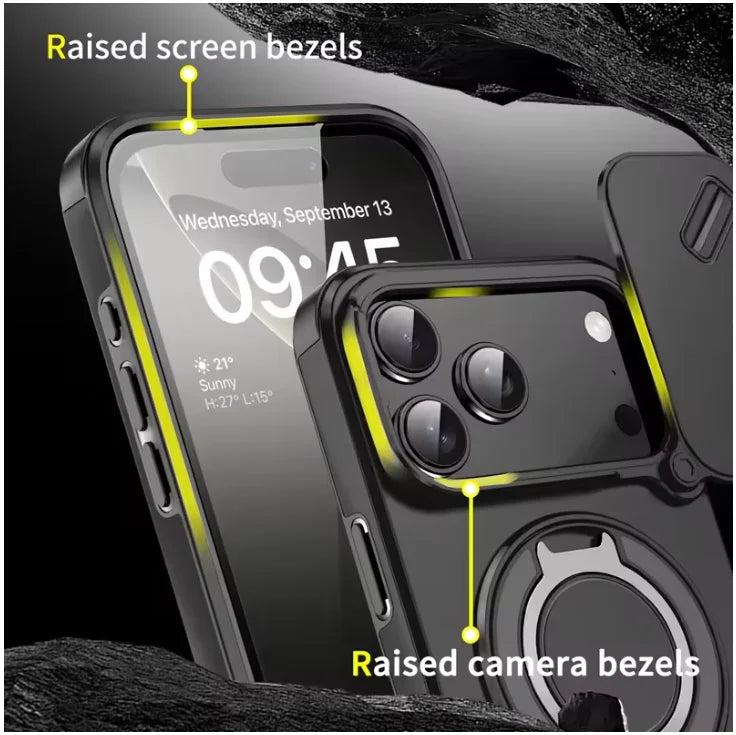 Premium Armor Magnetic Case for iPhone 17 Pro Max / Pro / Air — Shockproof, Ring Stand, Camera Flip Protection Cover