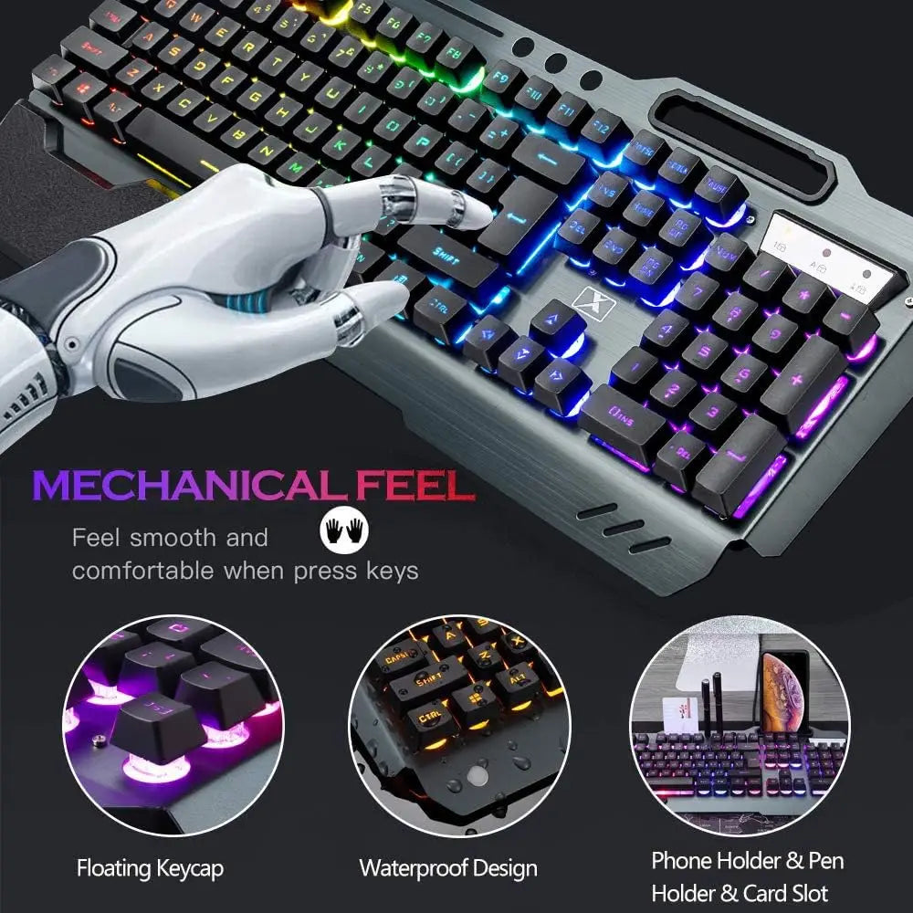 K680 Wireless Gaming Keyboard and Mouse Combo RGB Rainbow LED Rechargeable 3800mAh Metal Panel