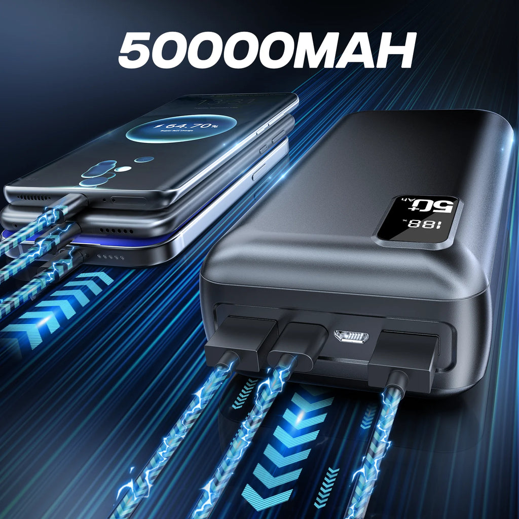 50000mAh Portable Power Bank, 22.5W Fast Charger for iPhone 17, iPad & Xiaomi