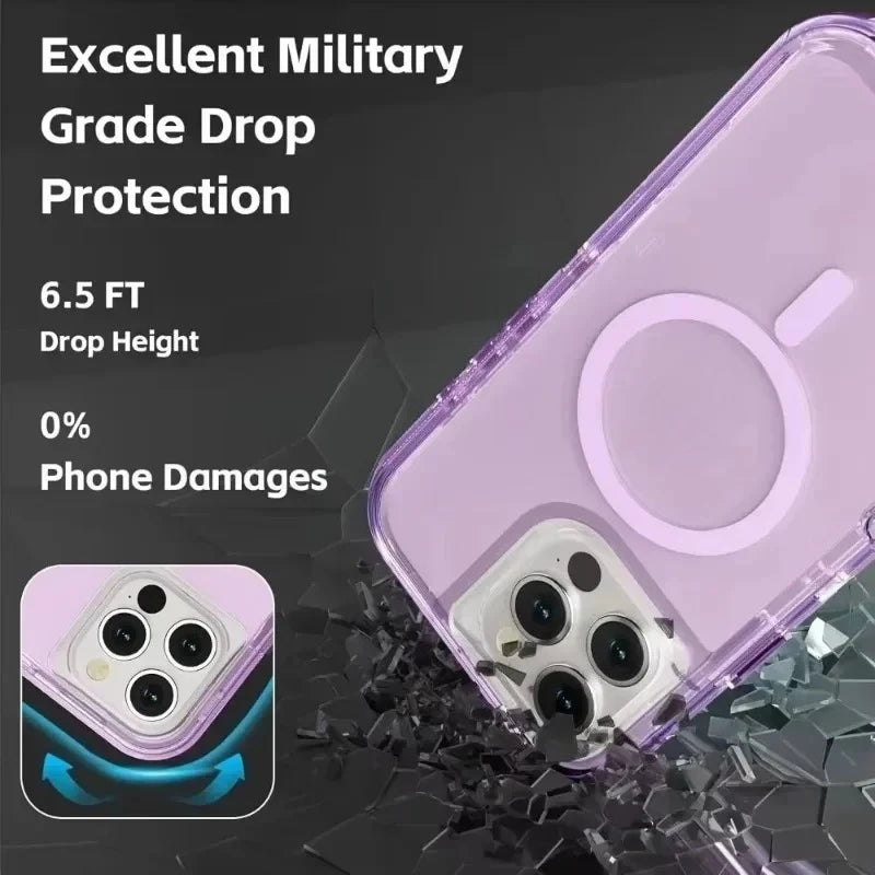 Rugged Armor Clear Case for iPhone 17/16/15/14/Plus/13/12 Pro Max | Magnetic Wireless Charging | Enhanced Shockproof Cover