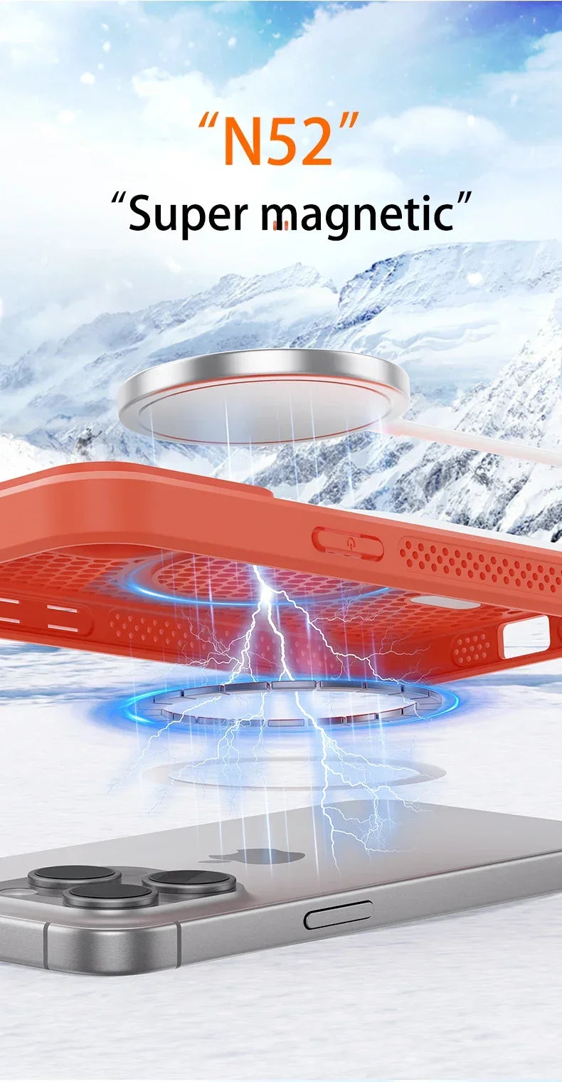 Cooling Phone Case for iPhone 17/16/15/14/13/12 Pro/Max – Breathable Hard Back, Magnetic MagSafe