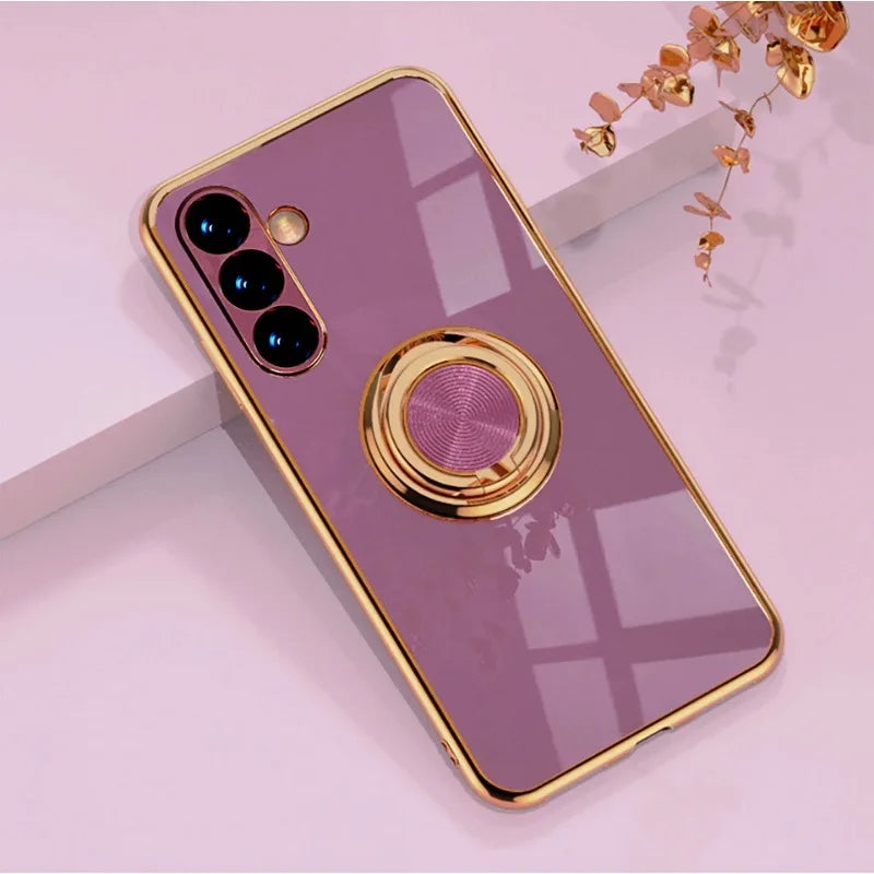Plated Ring Holder Protective Case for Samsung Galaxy S25 Edge / S24/S23/S22/S21/S20 FE / Note 20 Ultra (Shockproof)
