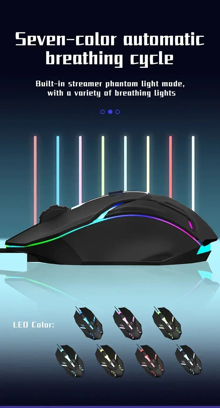 Ergonomic Wired Gaming Mouse — USB RGB Mause with LED Buttons, Silent for PC/Laptop