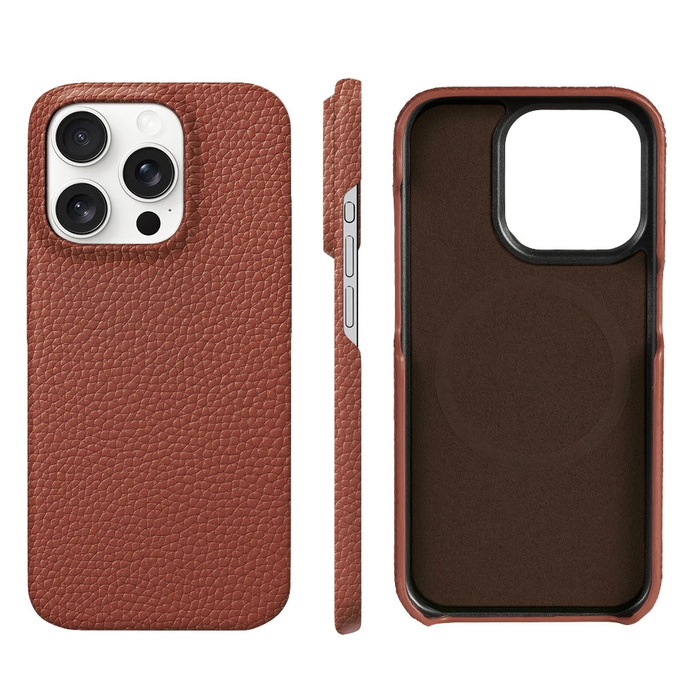 Luxury MagSafe Leather Case for iPhone 17/16/15 Pro Max Air – Cowhide Magnetic Cover
