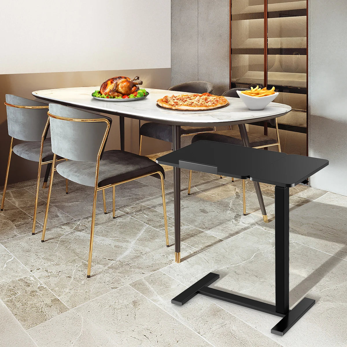 Height-Adjustable Overbed Table: Hidden Wheels & Laptop Desk