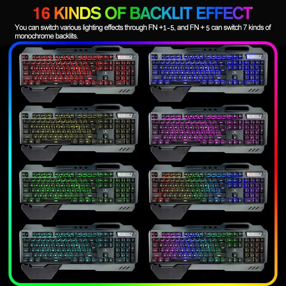 K680 Wireless Gaming Keyboard and Mouse Combo RGB Rainbow LED Rechargeable 3800mAh Metal Panel