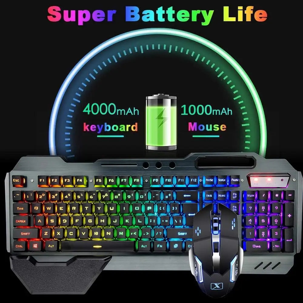 K680 Wireless Gaming Keyboard and Mouse Combo RGB Rainbow LED Rechargeable 3800mAh Metal Panel