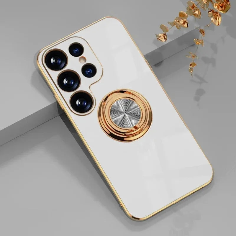 Plated Ring Holder Protective Case for Samsung Galaxy S25 Edge / S24/S23/S22/S21/S20 FE / Note 20 Ultra (Shockproof)