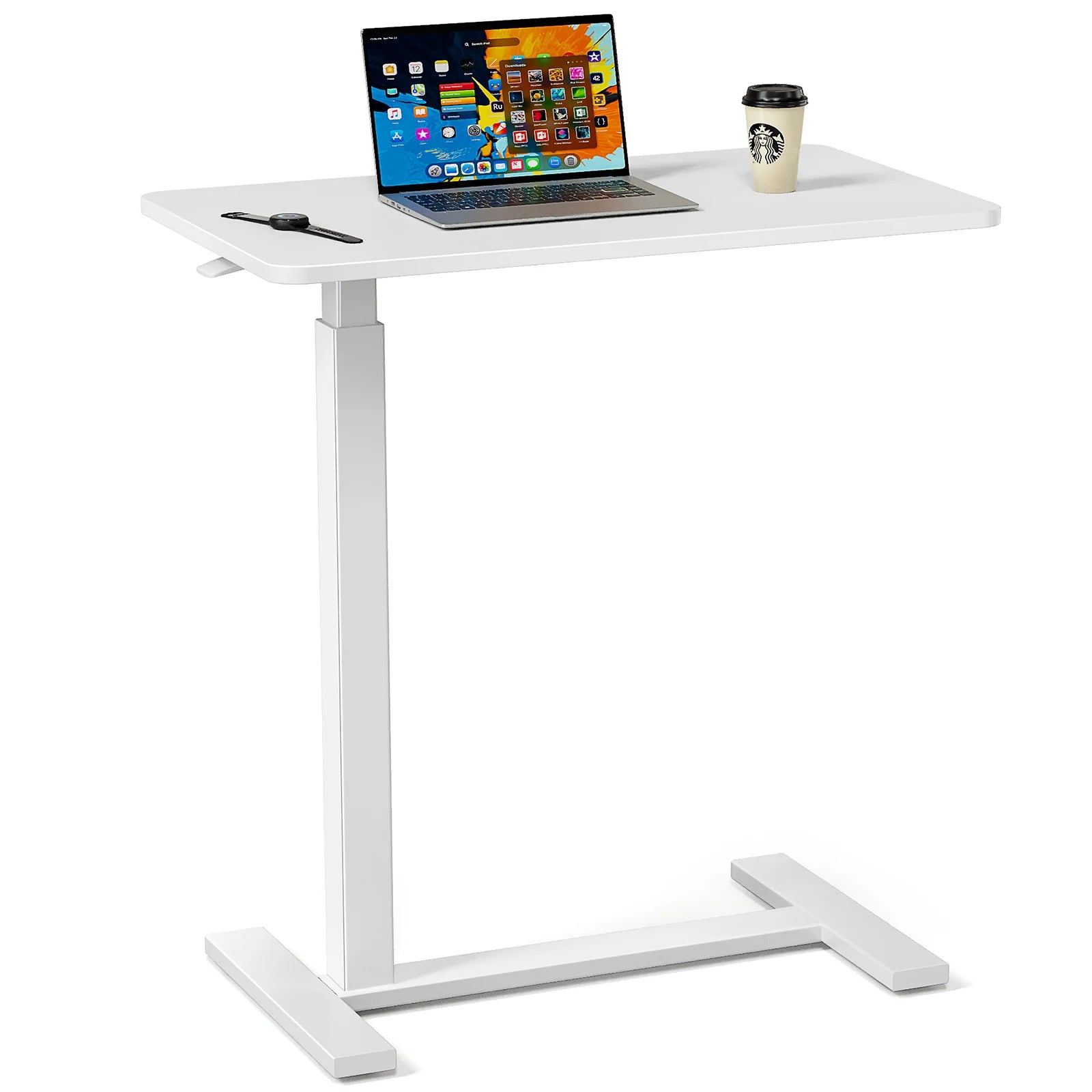 Height-Adjustable Overbed Table: Hidden Wheels & Laptop Desk