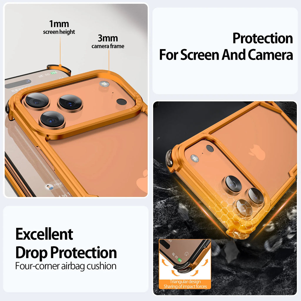 Ultra-thin Metal Phone Case for iPhone 17 Pro/Pro Max/17/14/15/13/12/11/Air — Minimalist Protective Case with Wireless Charging Support