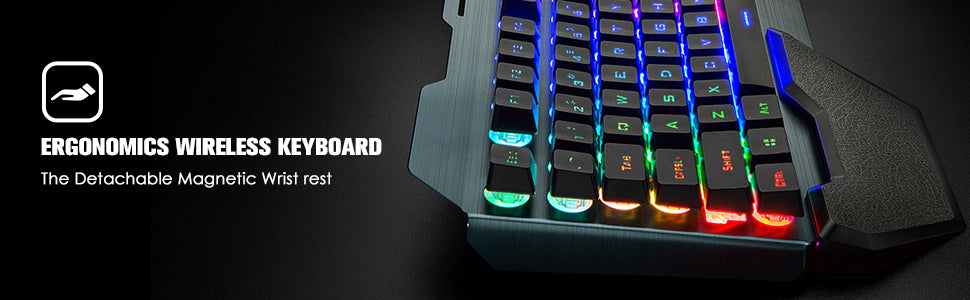 K680 Wireless Gaming Keyboard and Mouse Combo RGB Rainbow LED Rechargeable 3800mAh Metal Panel